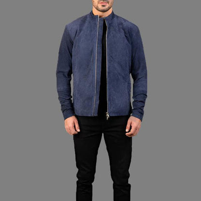 Bravo Bros Men’s Charcoal Navy Blue Suede Biker Leather Jacket