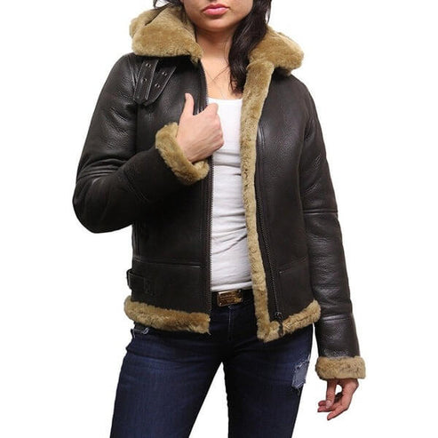 Women’s B3 Aviator Shearling Hooded Jacket – WW2 Flying Style