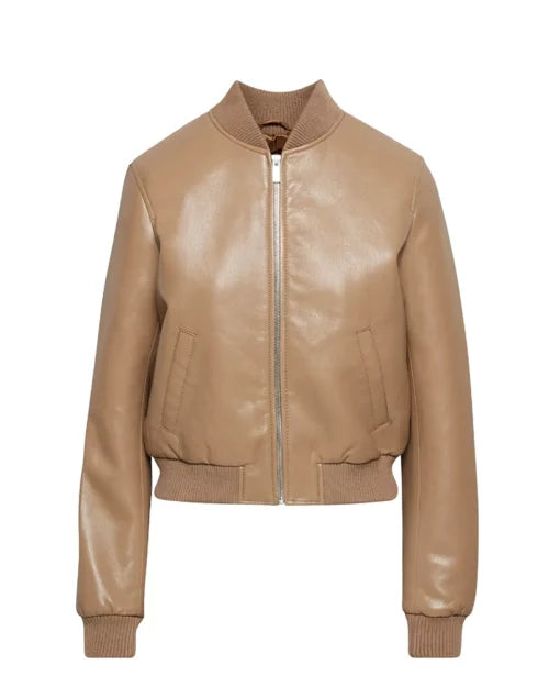 Women’s Camel Faux Leather Bomber Jacket