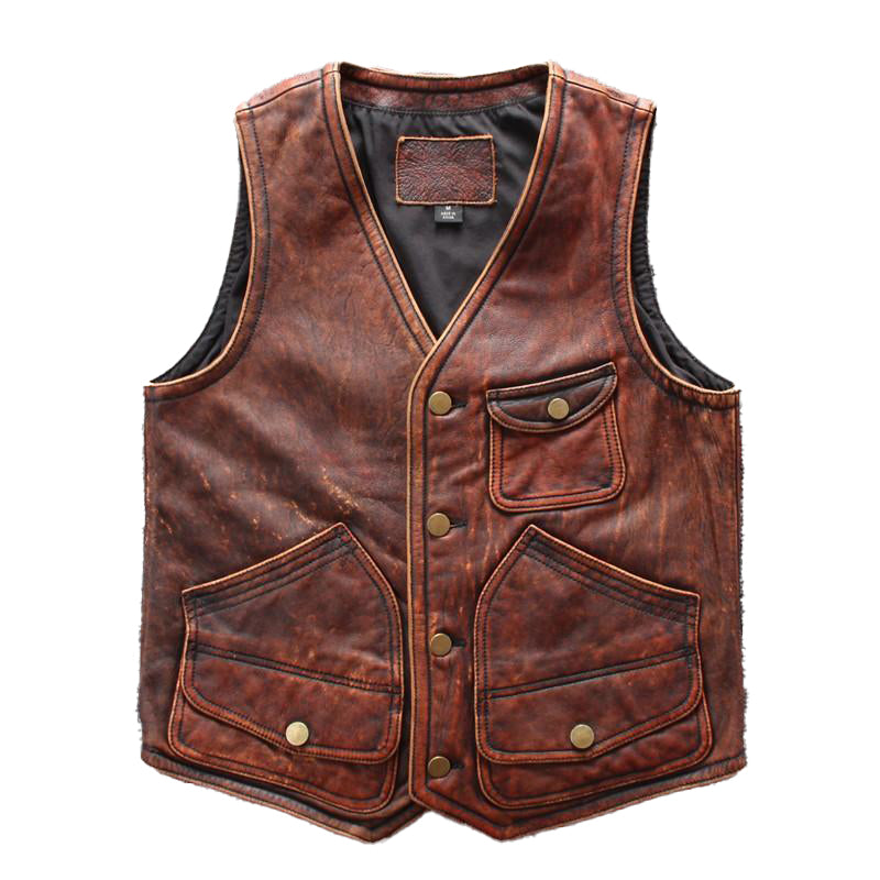 Men’s Brown Distressed Biker Leather Vest