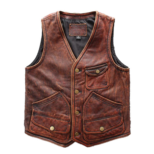 Men’s Brown Distressed Biker Leather Vest