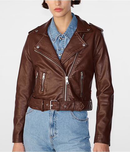 Women’s Chocolate Brown Biker Leather Jacket – Classic Moto Style