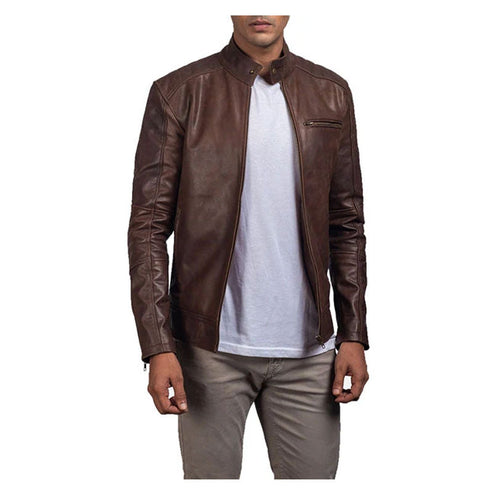 Bravo Bros Men’s Brown Leather Biker Jacket – Classic Vintage Style