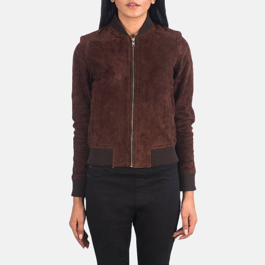 Women’s Bliss Brown Suede Bomber Jacket – Soft Classic Style