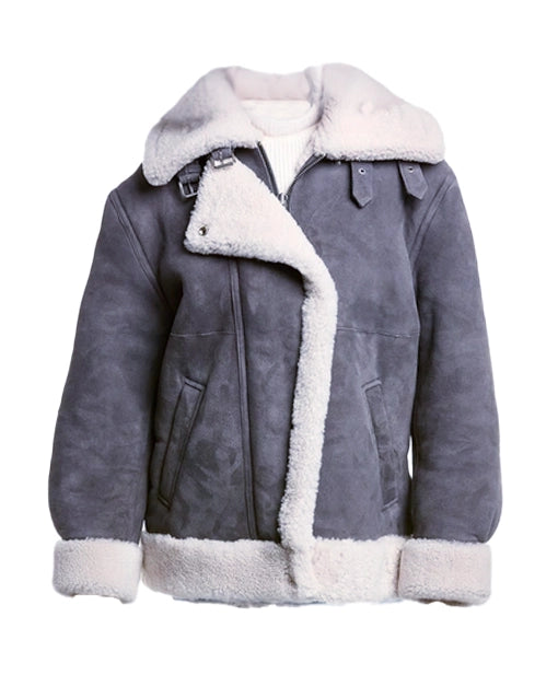 Women’s Grey Suede Leather Jacket – Elegant & Modern