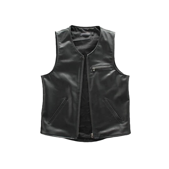 Men’s Classic Black Motorcycle Leather Vest