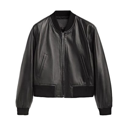 Men’s Classic Black Leather Bomber Jacket