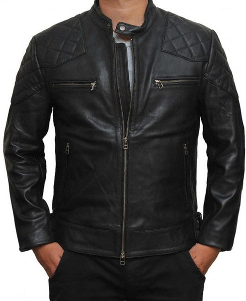 Bravo Bros BECKHAM Men’s Black Quilted Retro Biker Leather Jacket