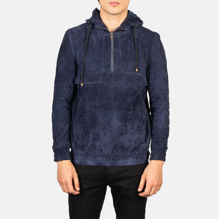 Bravo Bros. Kenton Hooded Blue Suede Pullover Jacket – Urban Luxury Comfort