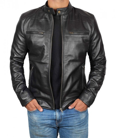 Bravo Bros Men’s Black Lambskin Leather Biker Jacket