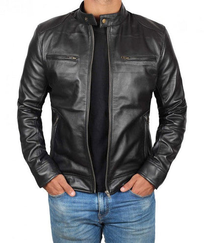 Bravo Bros Men’s Black Lambskin Leather Biker Jacket