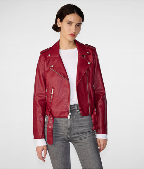 Women’s Wine Red Leather Biker Jacket – Bold Moto Elegance