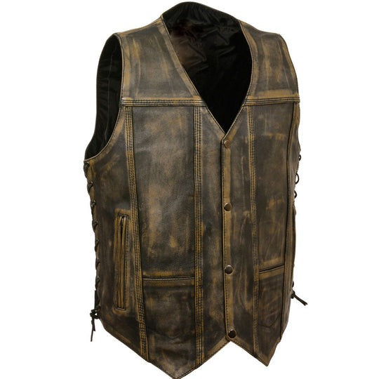 Men’s Brown Distressed Biker Leather Vest