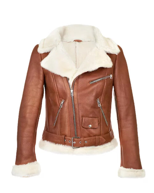 Women’s Chestnut Aviator Shearling Jacket – Warm, Stylish & Timeless