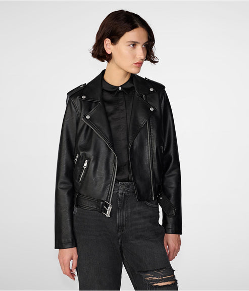Women’s Black Leather Biker Jacket – Iconic Moto Style
