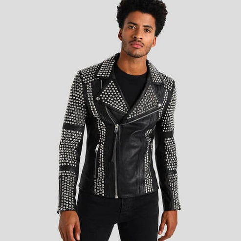 Jaxon Men’s Black Studded Leather Jacket – Bold Biker Style