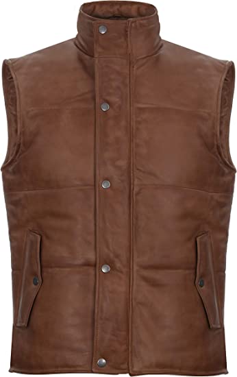 Men’s Brown Puffer Leather Vest