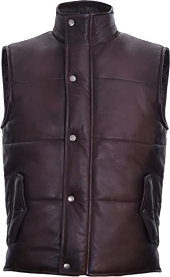 Men’s Maroon Puffer Leather Vest