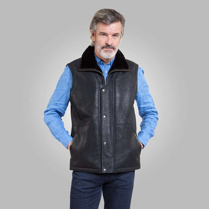 Bravo Bros Men’s Black Shearling Leather Vest