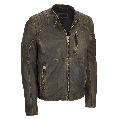 Men’s Brown Distressed Rivet Motorcycle Leather Jacket – Bravo Bros