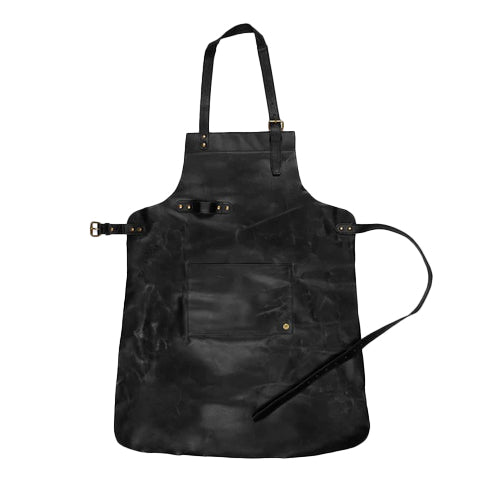 Bravo Bros Men’s Black Sheepskin Leather Long Apron – Handmade with Front Tool Pocket
