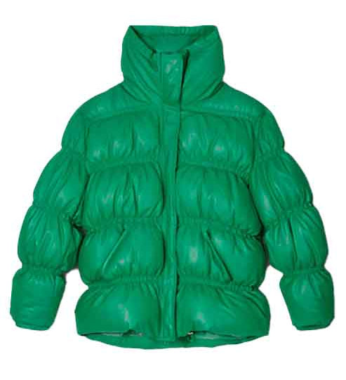 Women’s Jade Green Leather Puffer Jacket – Elegant Warmth by Bravo Bros