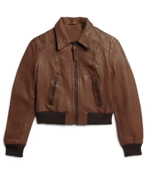 Women’s Short Leather Bomber Jacket – Stylish & Chic