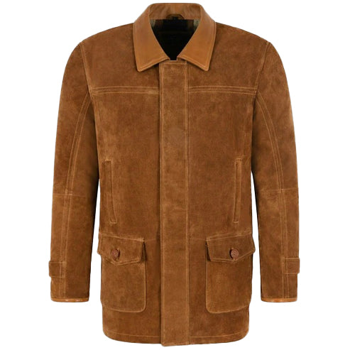 Men’s Tan Suede Leather Car Coat – Classic, Elegant & Timeless