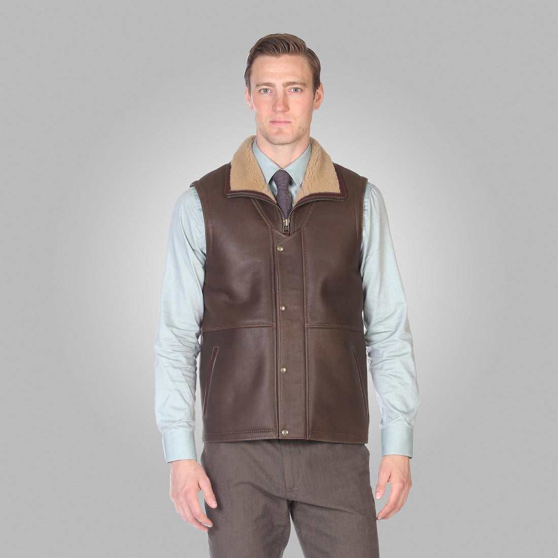 Bravo Bros Men’s Chocolate Brown Shearling Leather Vest