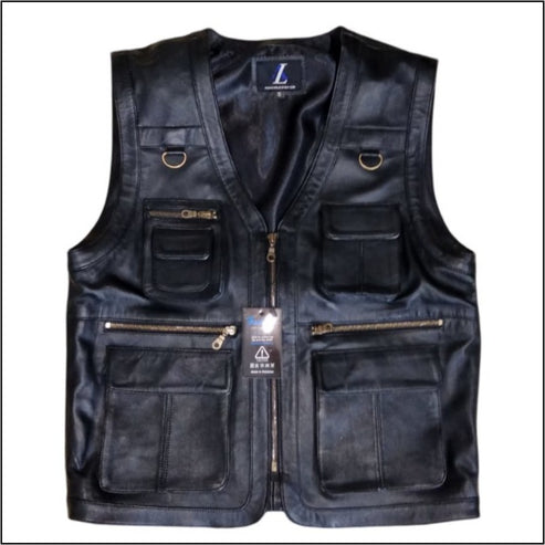 Men’s Safari Black Leather Vest – Premium Rider Style