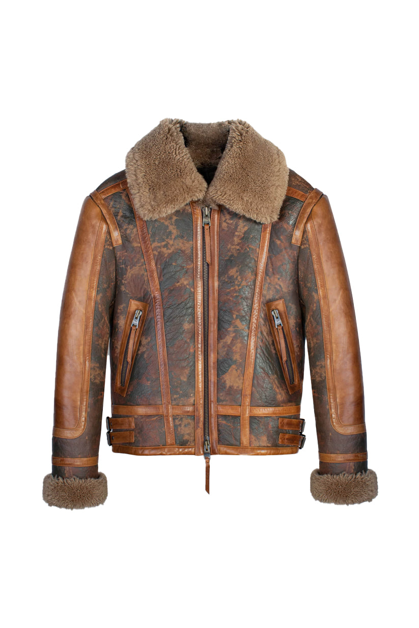 Men’s Dark Brown Distressed Sheepskin Leather Shearling Jacket