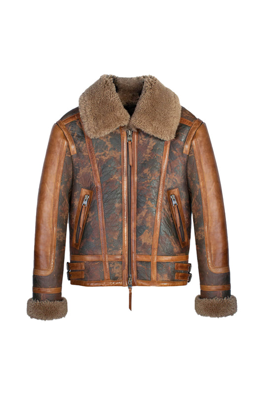 Men’s Dark Brown Distressed Sheepskin Leather Shearling Jacket
