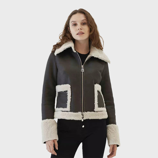 Bravo Bros. Black Cropped Leather Jacket with Shearling Fur Collar – Chic Winter Luxury