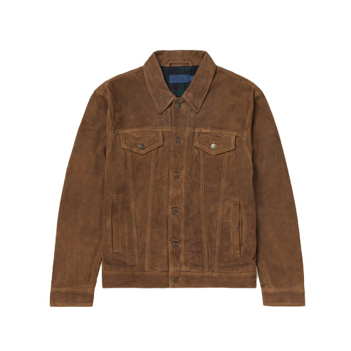 Men’s Brown Suede Leather Iconic Trucker Jacket – Classic & Timeless Style