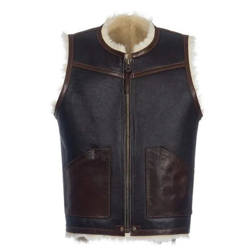 Bravo Bros Men’s Dark Brown Shearling Leather Vest