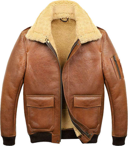 Men’s Aviator Camel Brown A2 Shearling Bomber Jacket