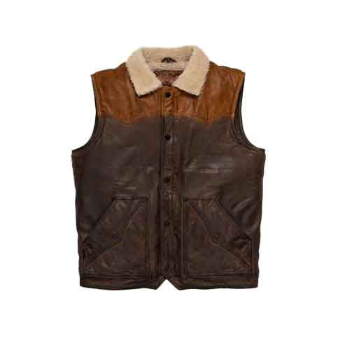 Men’s Brown Shearling Sheepskin Leather Vest – Premium Warm Style