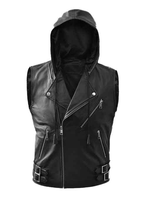 Men’s Leather Hooded Vest – Premium Urban Rider Style