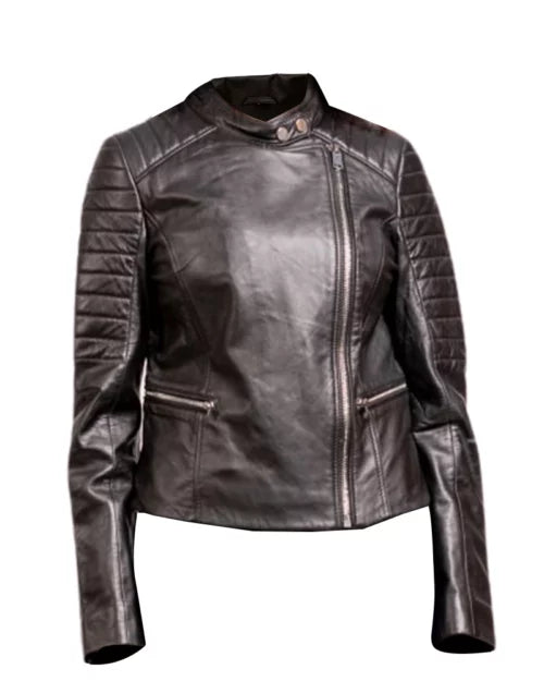 Women’s Bara Black Leather Motorcycle Jacket – Edgy & Stylish