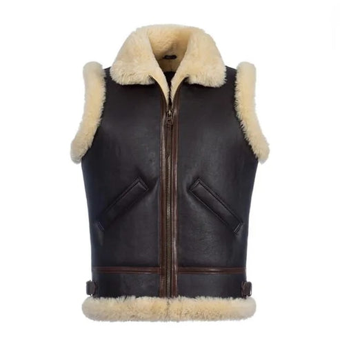 Bravo Bros Men’s Dark Brown Leather Shearling Vest