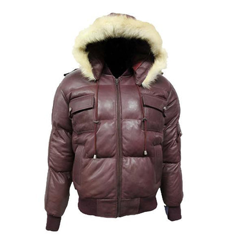 Men’s Winter Warm Hooded Lambskin Puffer Bomber Jacket