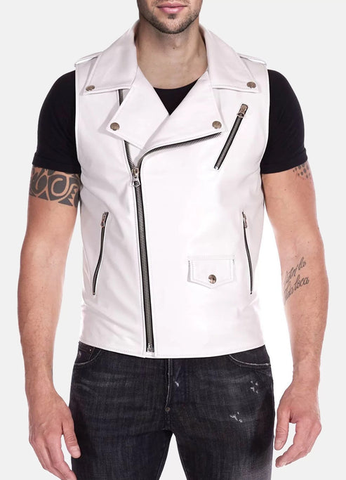 Bravo Bros Men’s White Leather Biker Vest