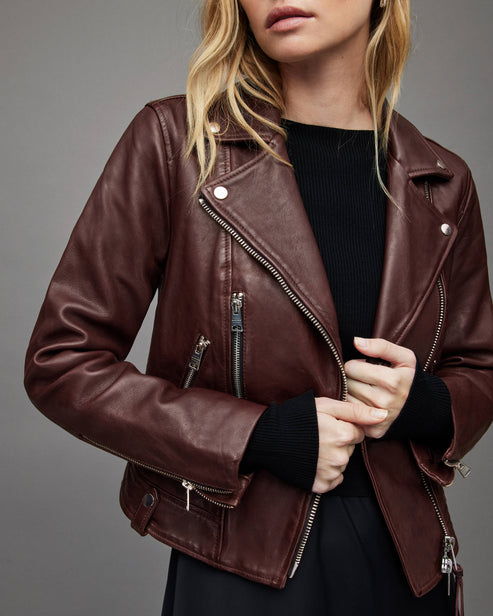 Women’s Maroon Leather Biker Jacket – Timeless Moto Style