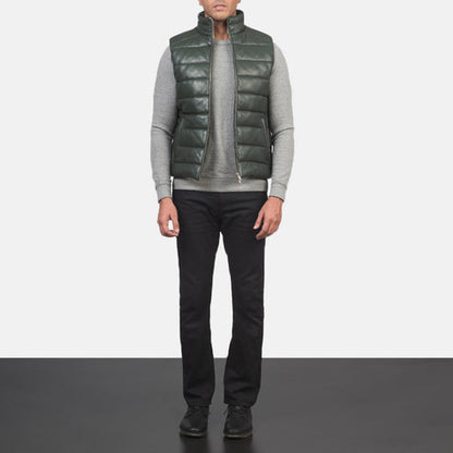 Bravo Bros Reeves Men’s Green Leather Puffer Vest