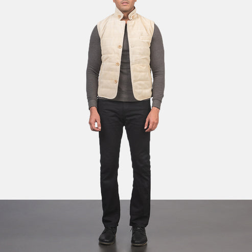 Tony Men’s Off-White Suede Leather Vest – Premium Minimal Style