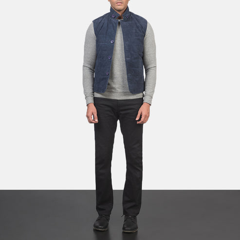 Tony Men’s Blue Suede Leather Vest – Premium Modern Style