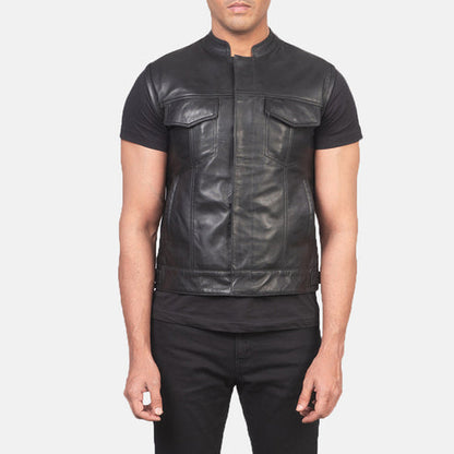 Bravo Bros Atlas Men’s Black Moto Leather Vest