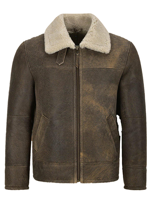Men’s Vintage Brown Shearling Bomber Leather Jacket