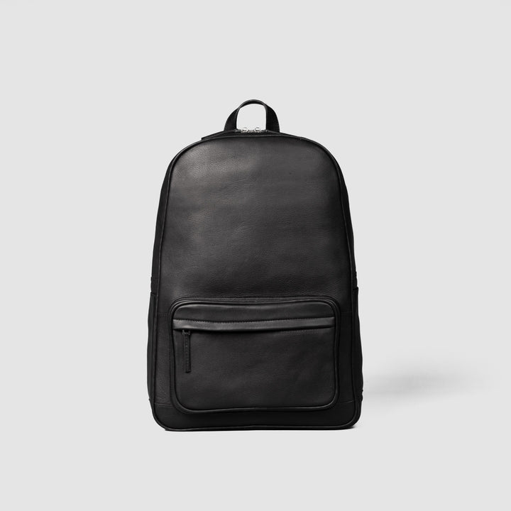 Philos Black Leather Backpack – Modern Travel & Work Style