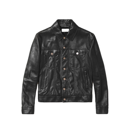 Men’s Black Sheepskin Leather Trucker Jacket